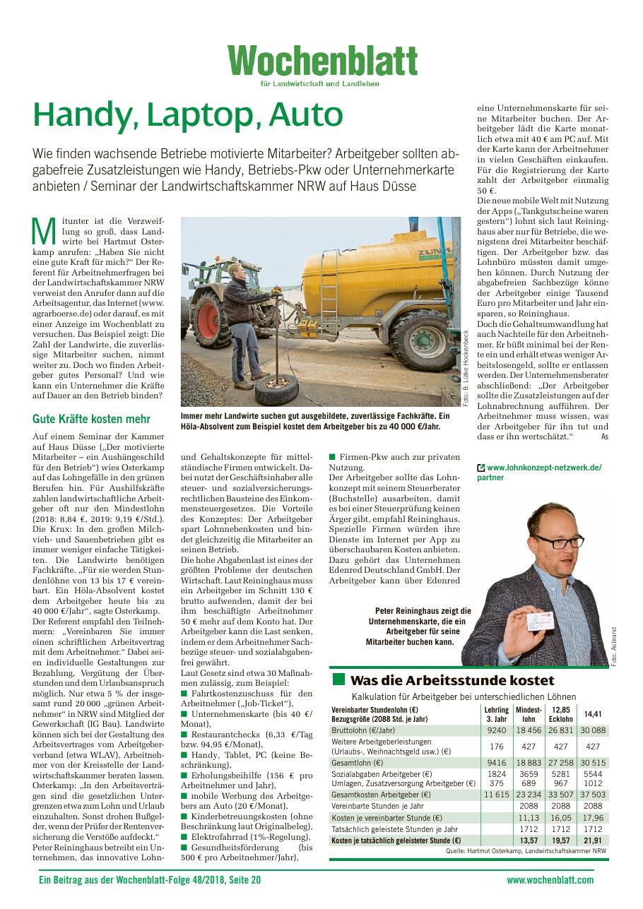 Vorschau: Handy, Laptop, Auto — wie wachsende Betriebe motivierte Mitarbeiter finden (Wochenblatt für Landwirtschaft und Landleben)